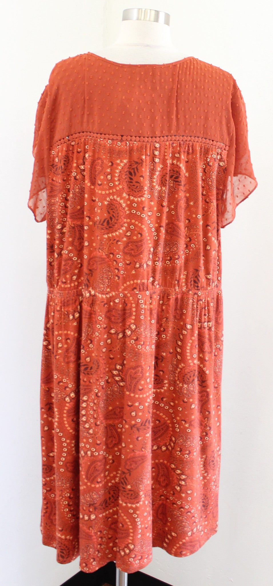 NWT Daniel Rainn Stitch Fix Burnt Orange Paisley Print Knit Tie Neck Dress Sz 3X