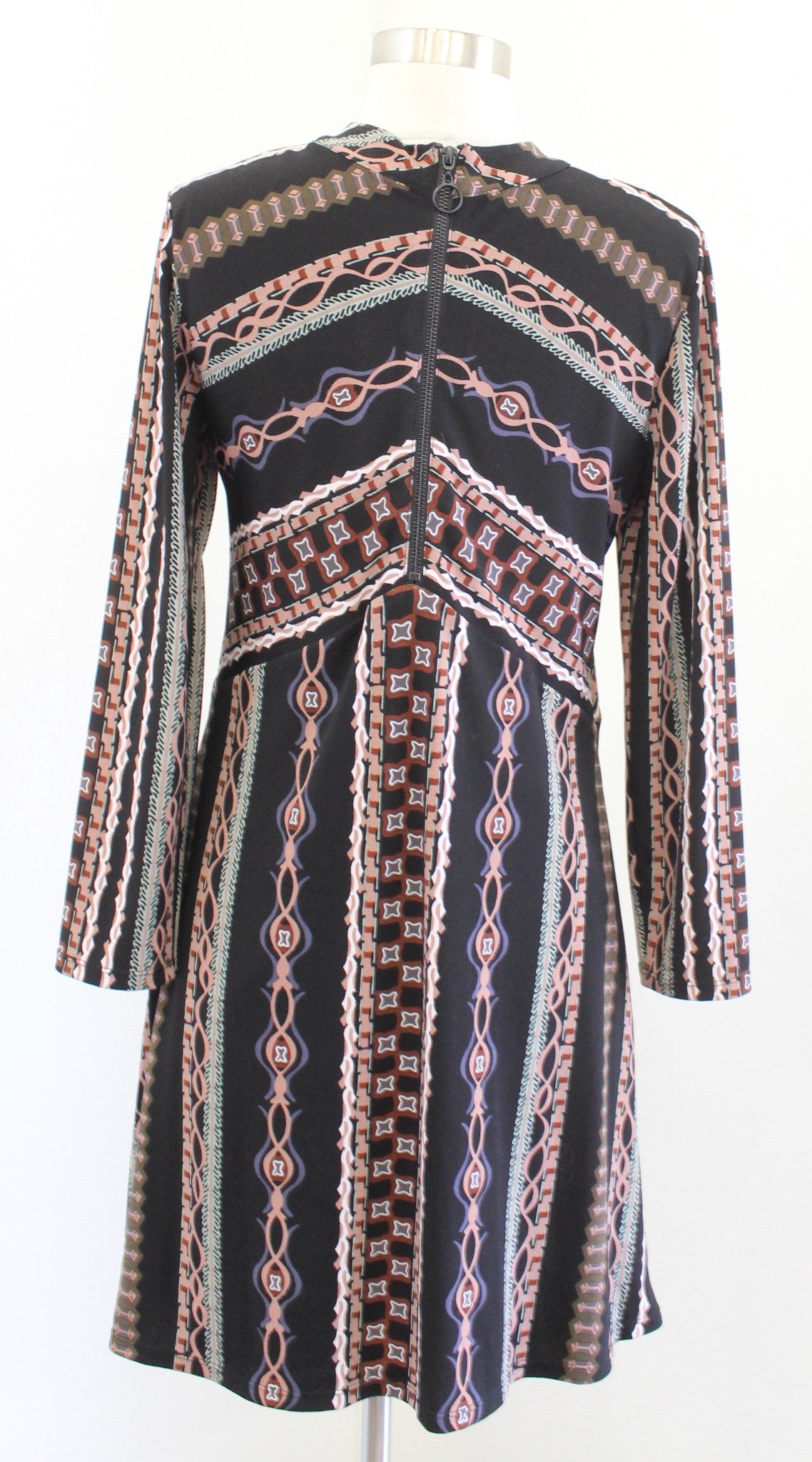 Free People Stella Black Mock Neck Retro Mini Dress Size M A Line 70s Inspired