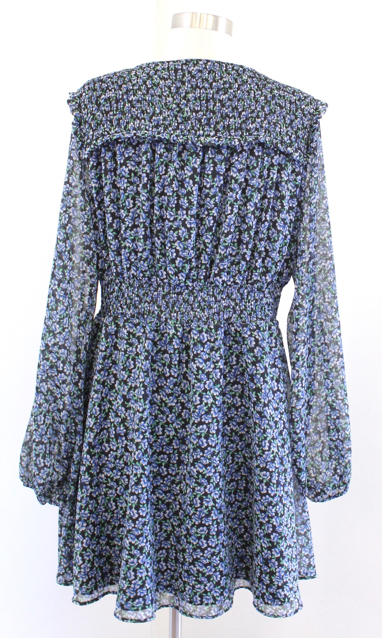Zara Black Blue Green Floral V Neck Smocked Babydoll Mini Dress Size XXL Ruffle