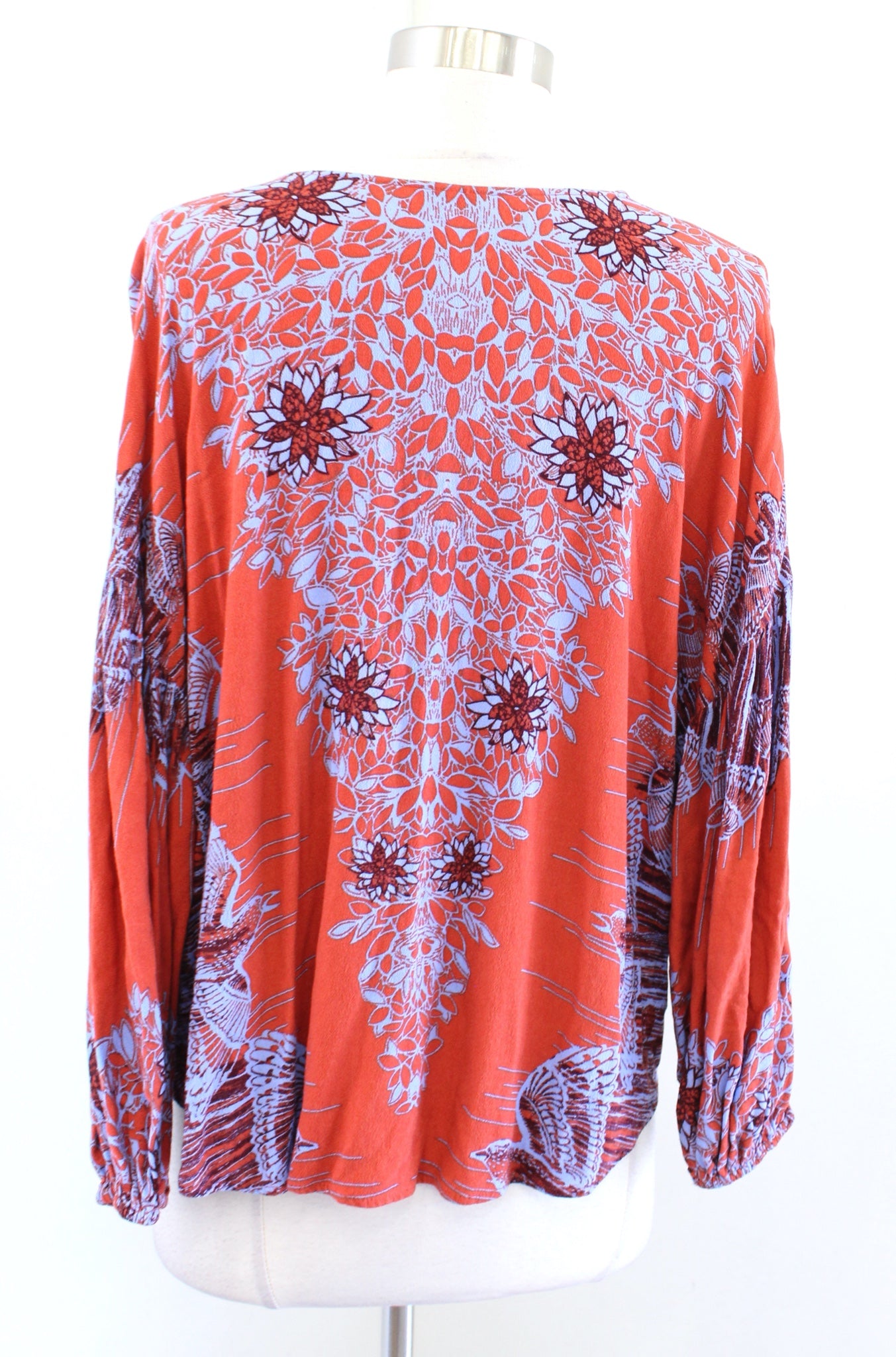 Free People Birds of a Feather Orange Floral Printed Top Blouse Size XS V Neck
