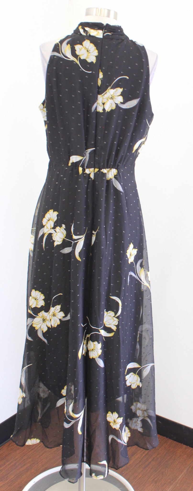 NWT White House Black Market Halter Floral Clip Dot Jacquard Hi Lo Maxi Dress 10