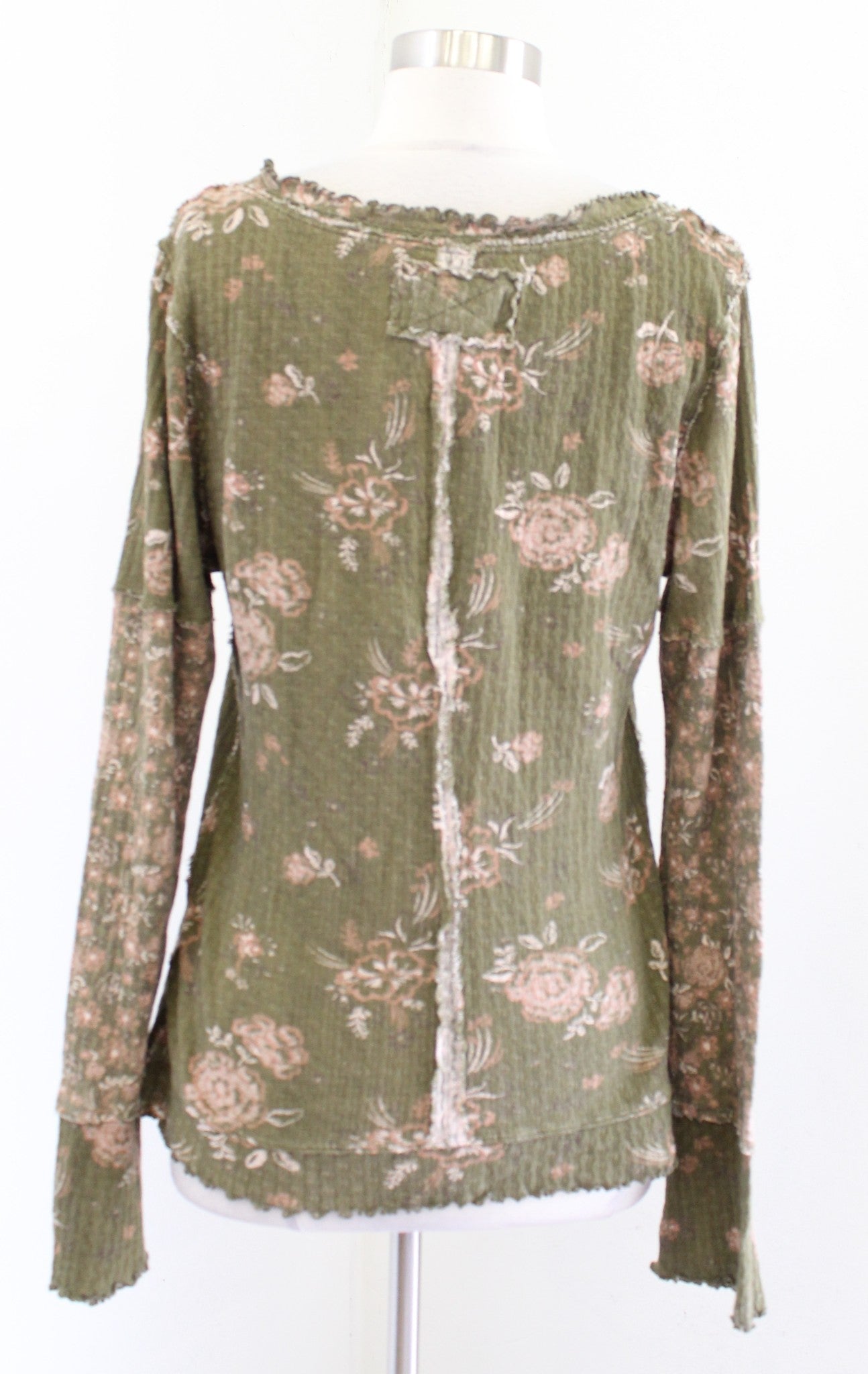 NWT We the Free Free People Clover Floral Thermal Top Blouse Army Green Size L