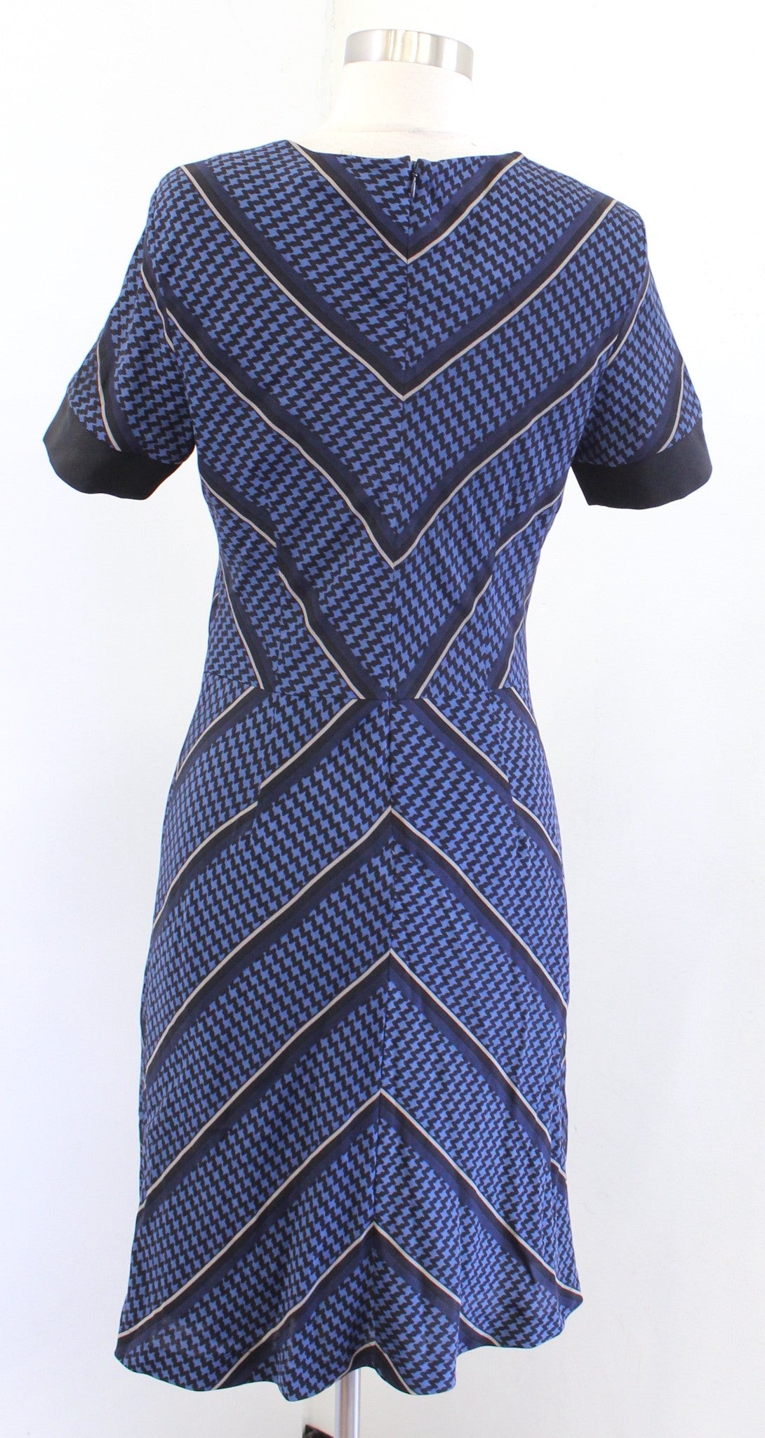 Sea New York Blue Black Squiggle Stripe Diamond Silk Blend Sheath Dress Size 4