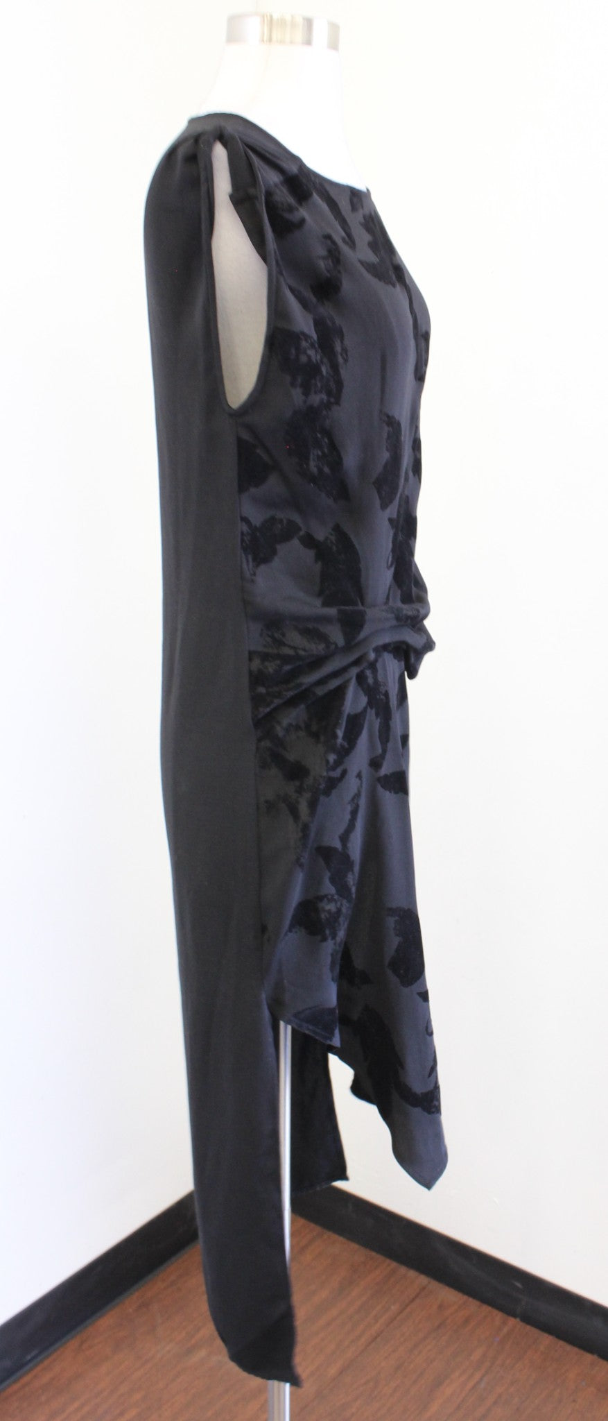 AllSaints Riviera Lux Velvet Floral Print Hi Lo Knot Ruched Midi Dress Size Us 0