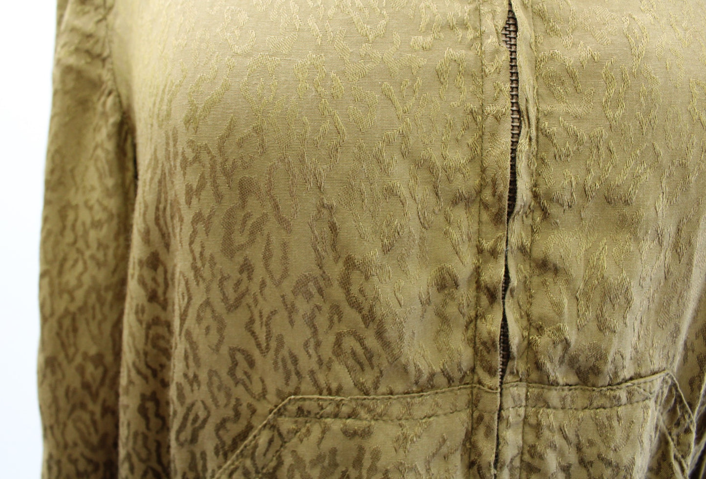 Maeve Anthropologie Green Satin Burnout Leopard Zip Light Bomber Jacket Size XS