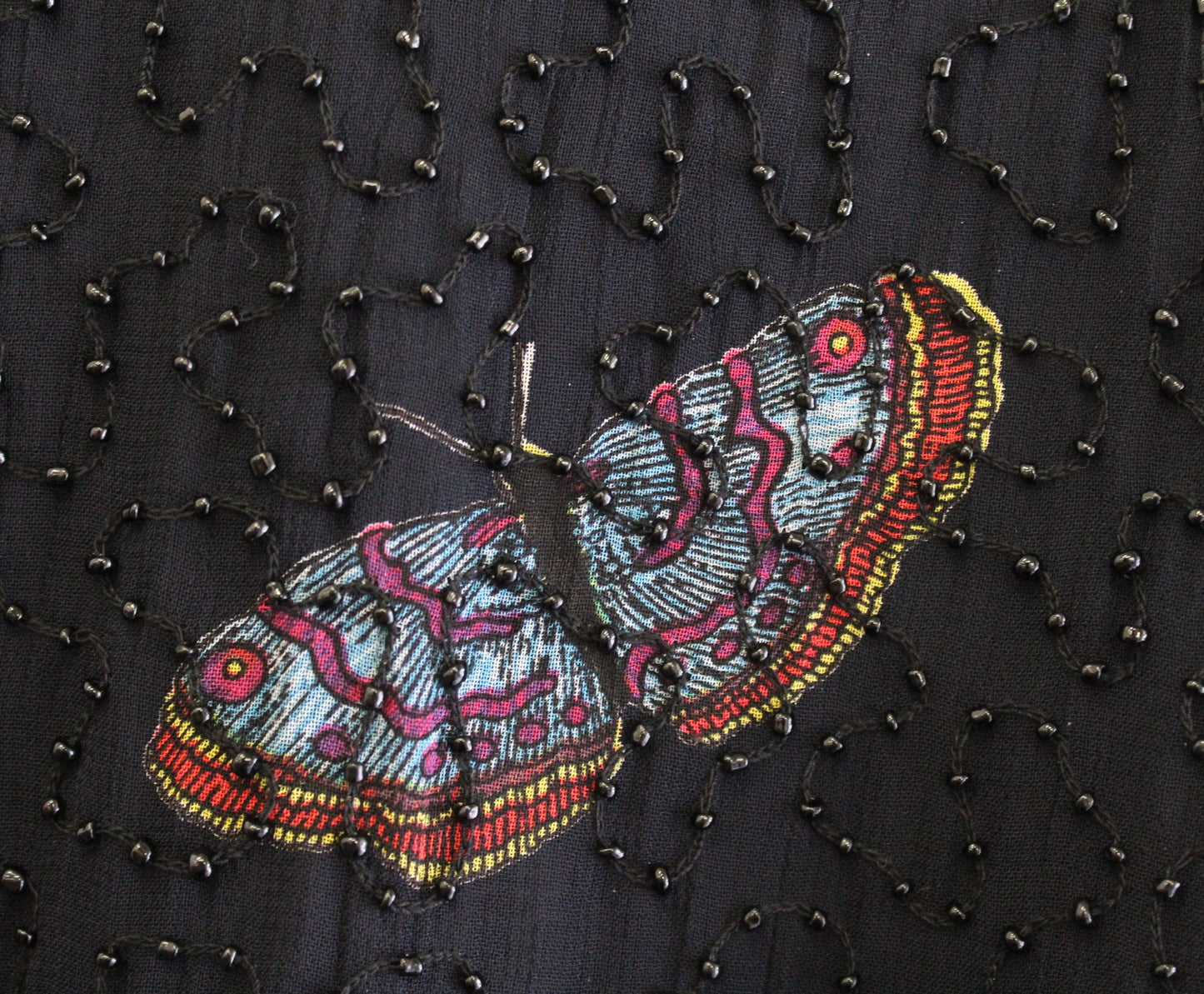 NWT Vtg 90s Y2k Black Butterfly Print Sequin Beaded Jacket Size M Party Evening