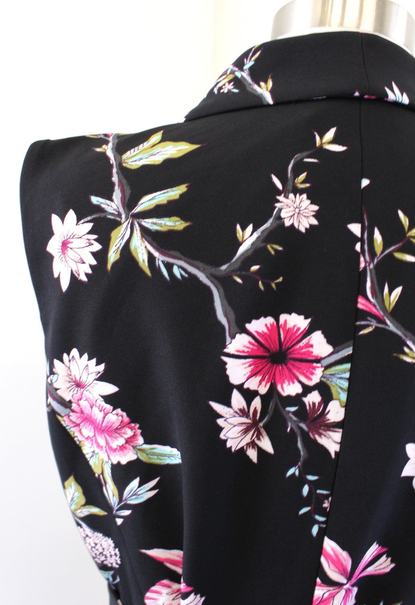 Calvin Klein Black Floral Print Tie Waist Wrap Look Sheath Dress Size 14 Career