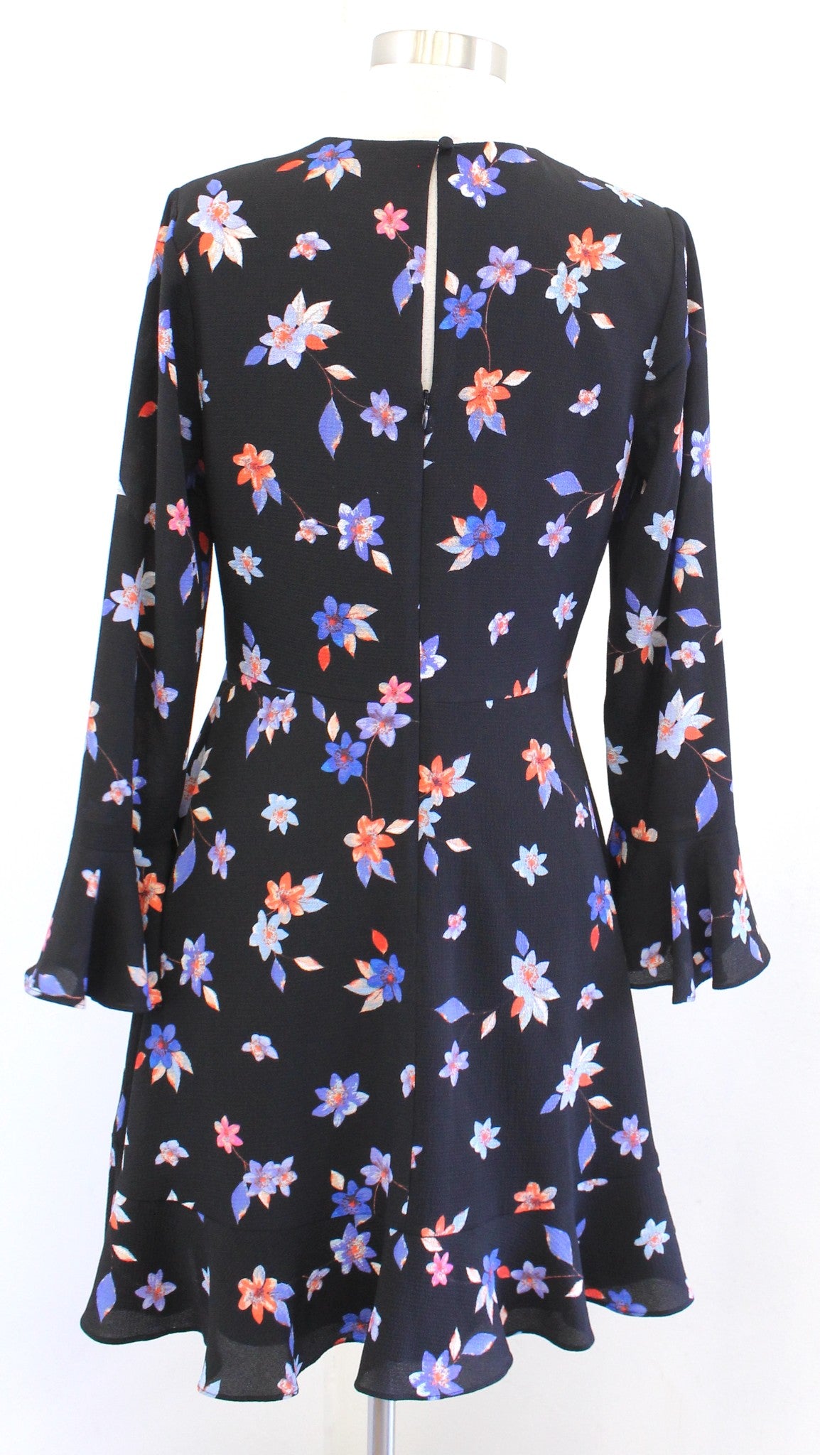 Eliza J Womens Black Blue Floral Print Bell Sleeve Flounce Hem Dress Size 6