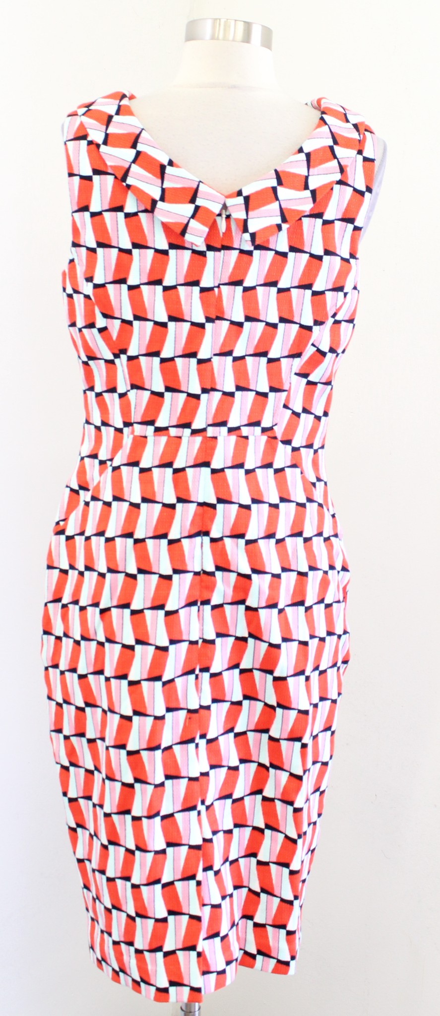 Boden Martha Geometric Print Seam Detail Foldover Collar Sheath Dress Sz Us 8R 8