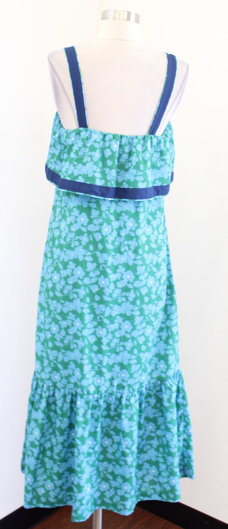 Derek Lam Blue Green Floral Ruffle Popover Casual Midi Dress Size 36 Summer