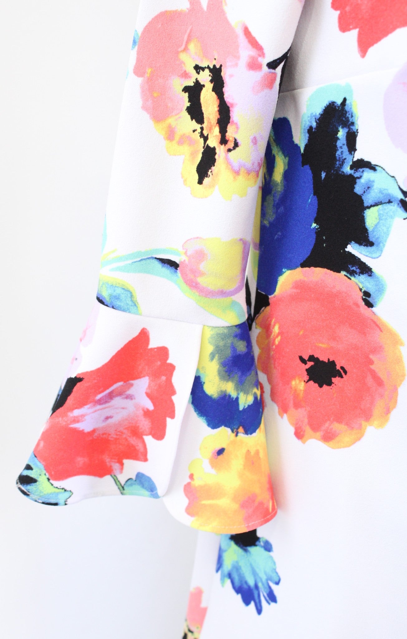 Tahari ASL Levine White Multi Color Floral Print Bell Sleeve Shift Dress Size 2