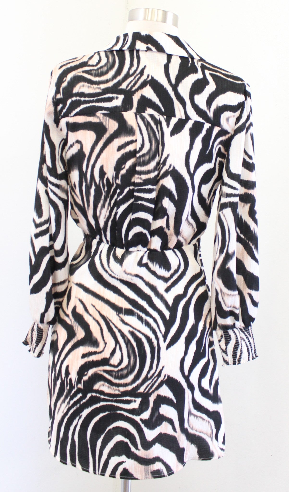 NWT by Anthropologie Abstract Animal Print Ruched Mini Dress Size 2P Long Sleeve