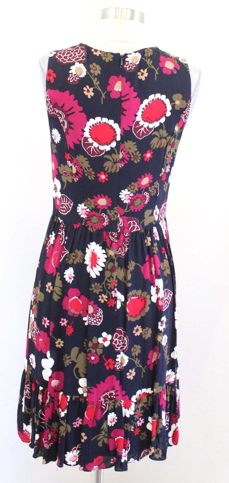 Brooks Brothers Navy Blue Floral Sleeveless A Line Flounce Hem Dress Size 2