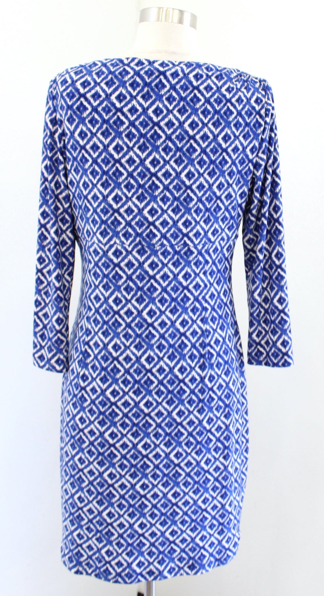 Lauren Ralph Lauren Blue Geometric Print V Neck Ruched Wiggle Dress Size 8