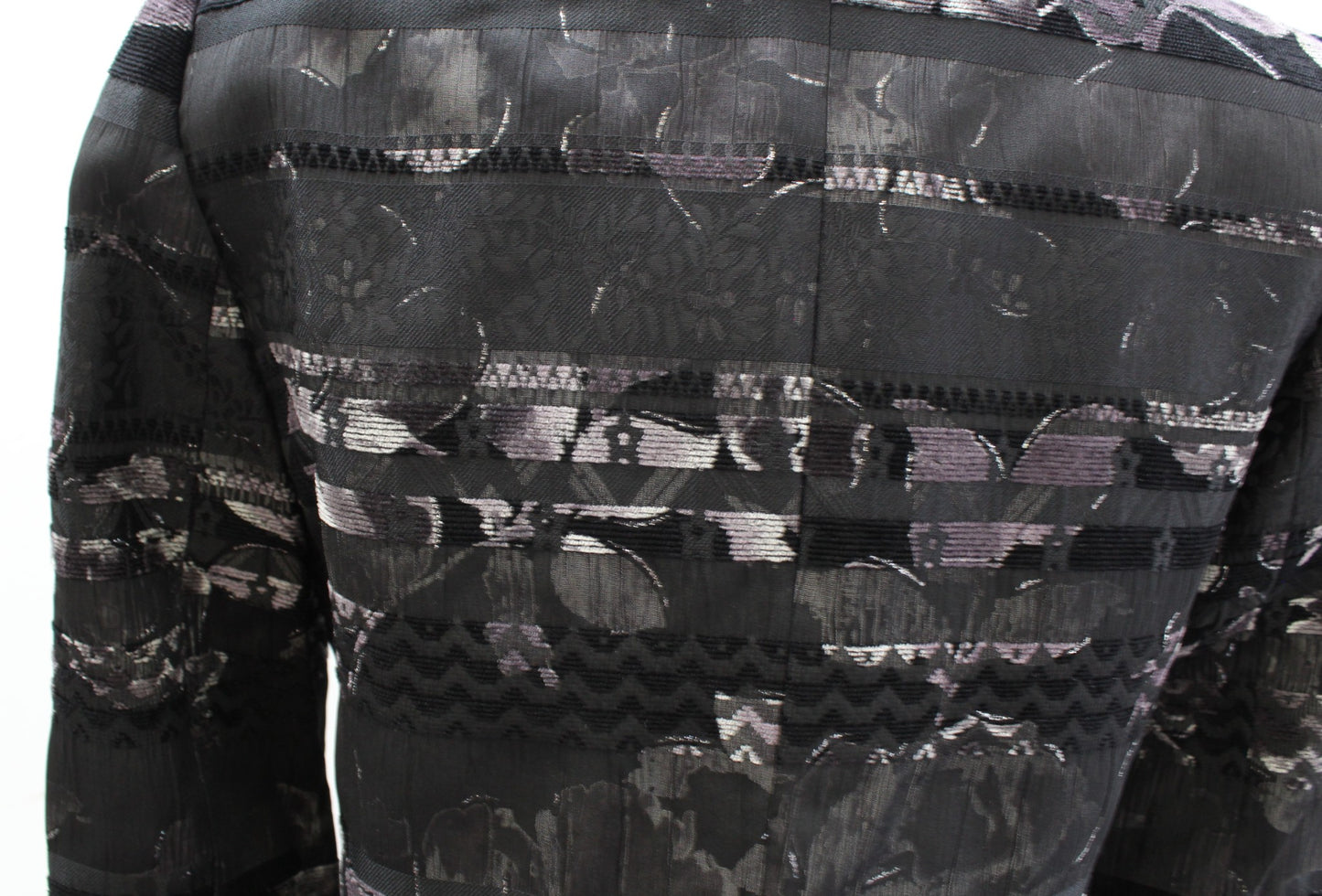 Tahari ASL Levine Black Gray Purple Striped Patch Floral Blazer Jacket Size 2