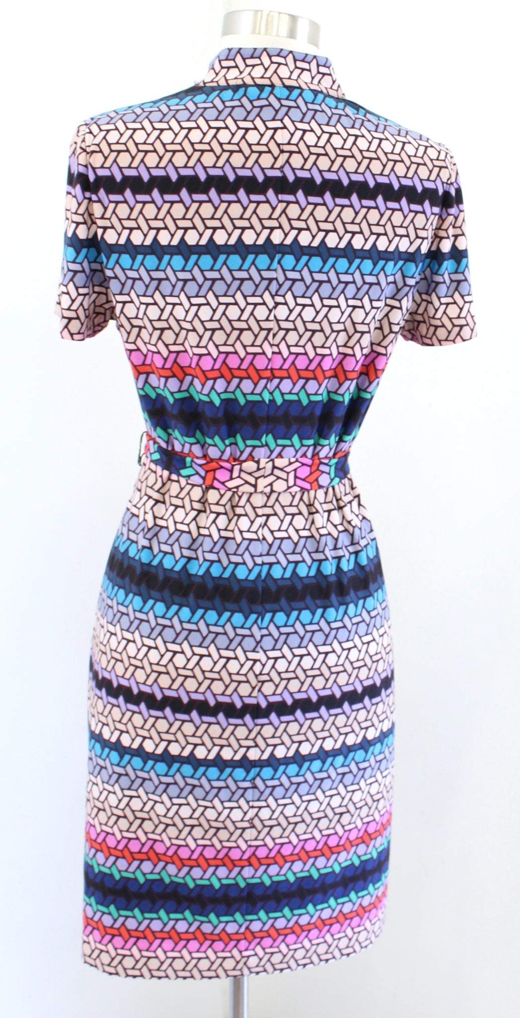 Trina Turk Joni Colorful Geometric Print Tie Waist Shift Shirt Dress Size M