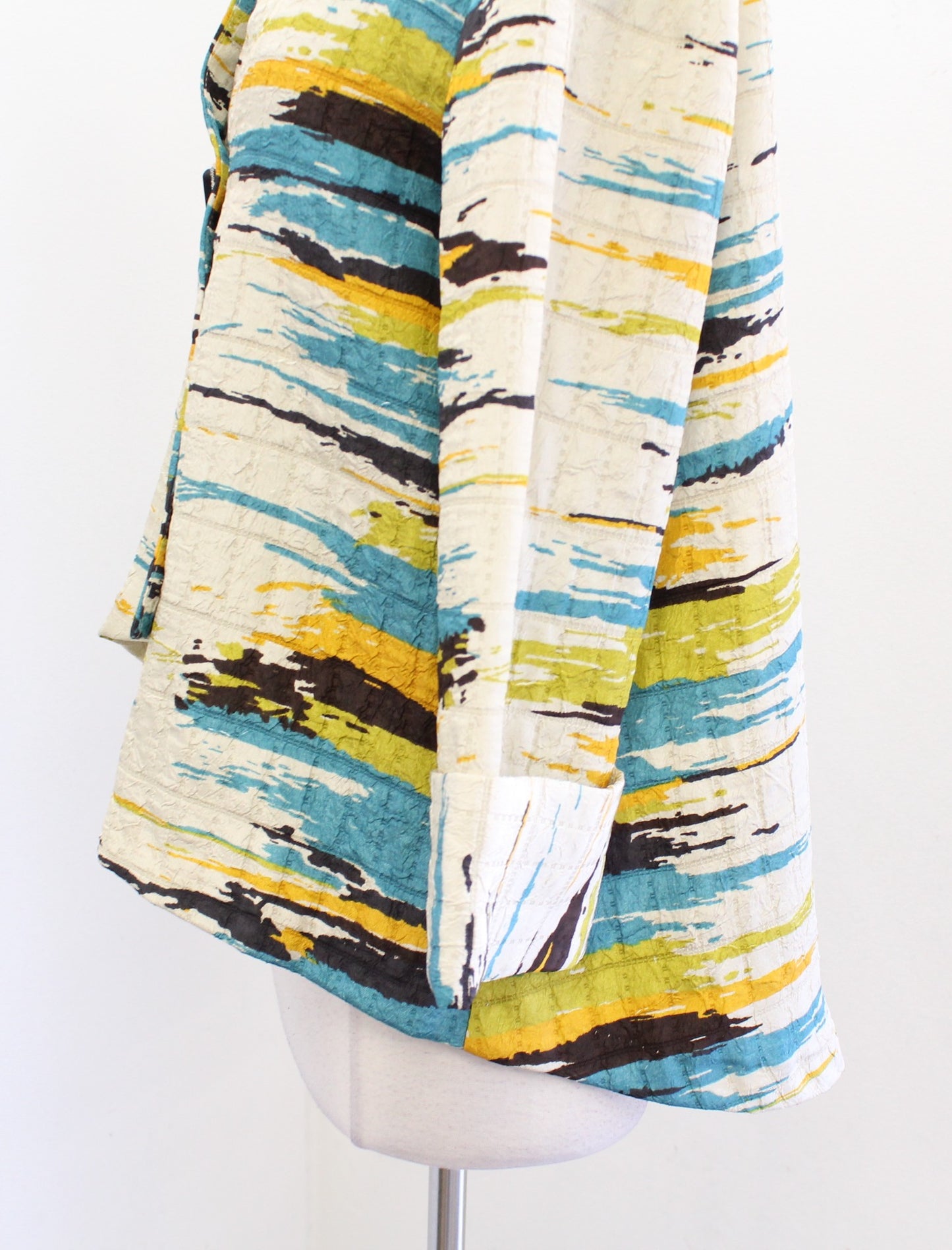 IC by Connie K Abstract Print Asymmetrical Cut Topper Jacket Size S Blue Yellow