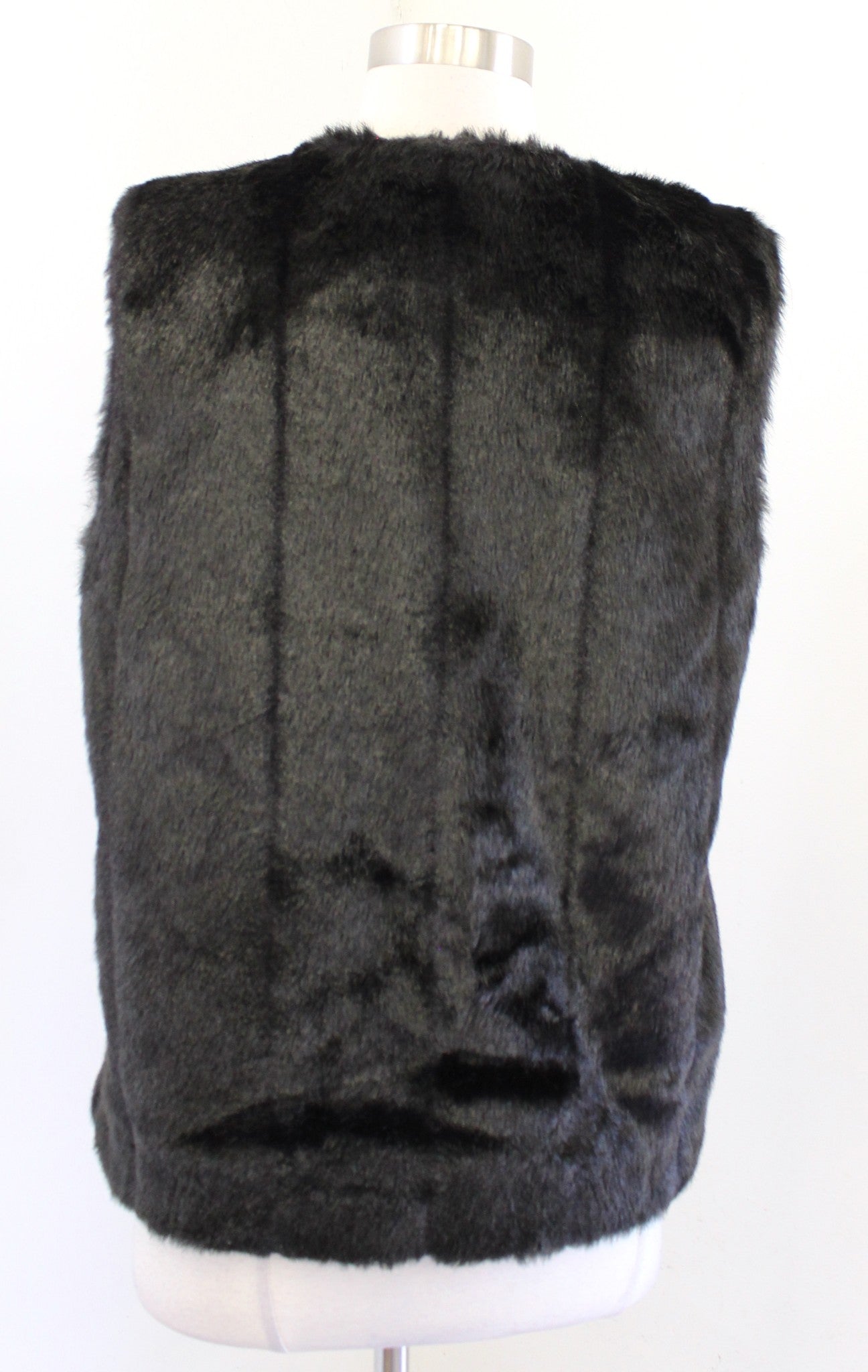 Michael Kors Black Soft Plush Faux Fur Gold Chain Buckle Clasp Vest Size L