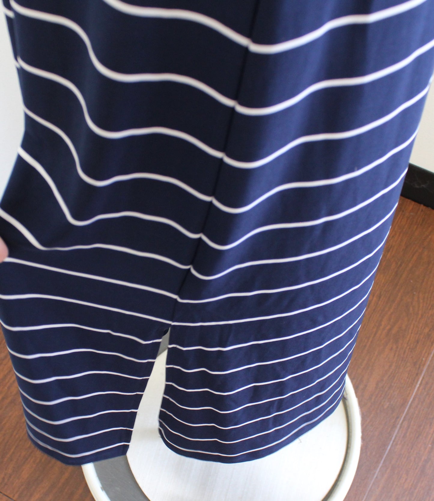 NWT Talbots Navy Blue White Striped Jersey Knit Tie Waist Maxi Dress Size M