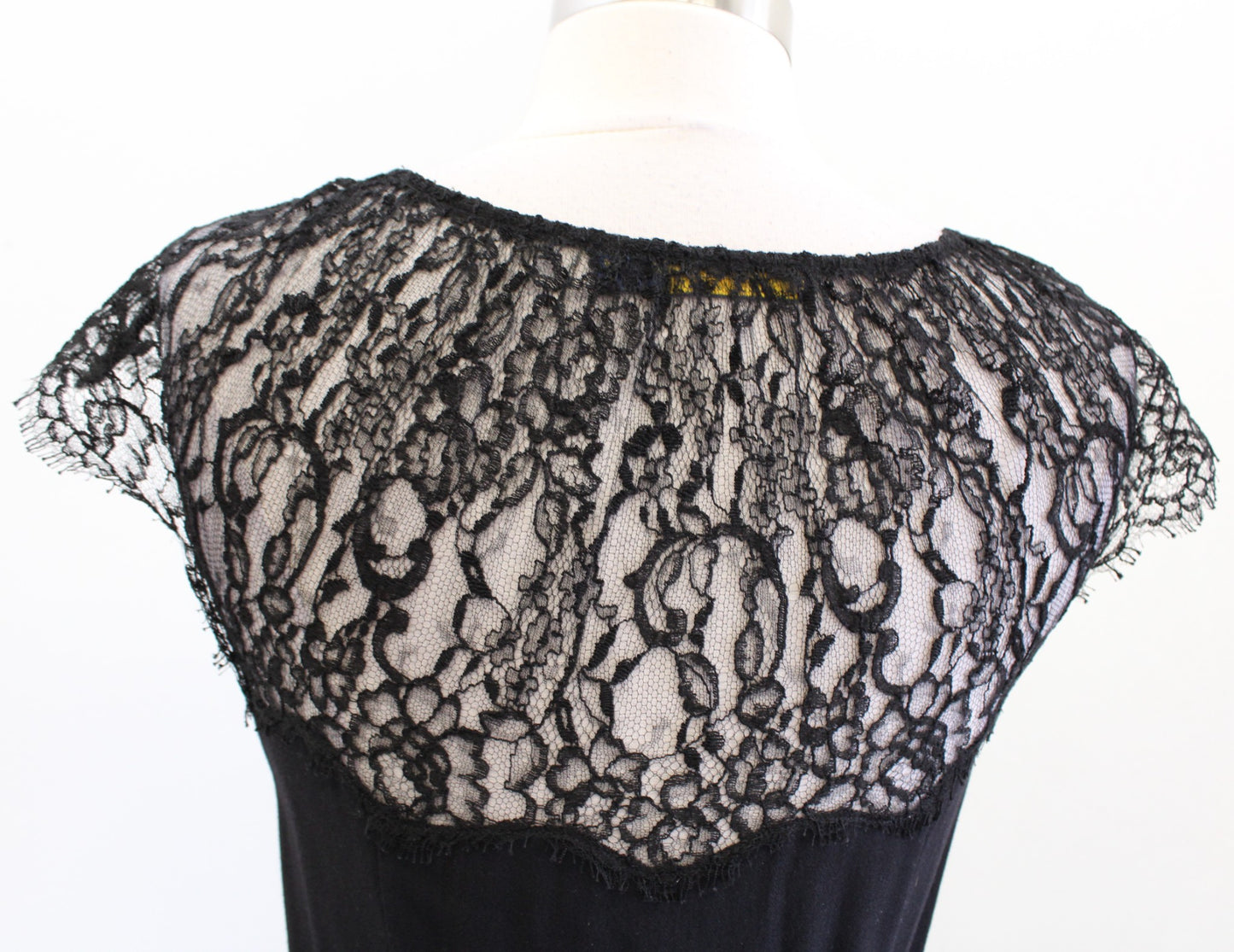Polo Ralph Lauren Black Lace Neckline Belted A Line Flared Dress Size 2 Wool