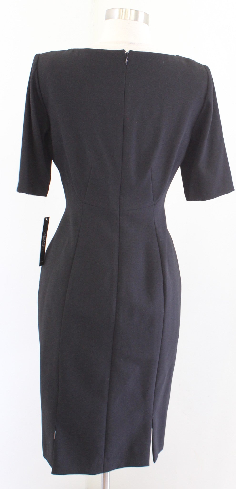 NWT Tahari ASL Levine Solid Black Crossover Bodice V Neck Sheath Dress Career 4