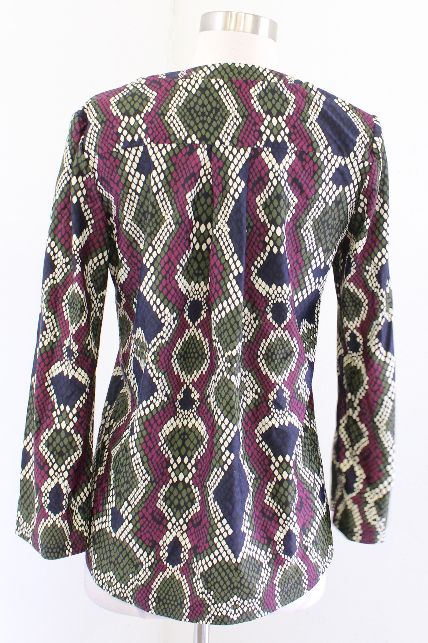 Jude Connally Snakeskin Print Split Neck Jude Cloth Top Blouse Size XS Navy