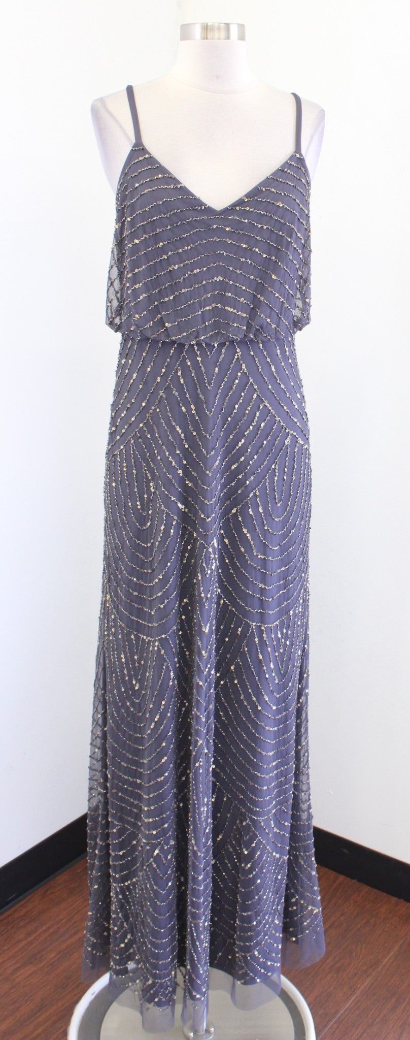 Adrianna Papell Gray Sequin Beaded Blouson Formal Evening Dress Size 8 Queen City Resale Adrianna Papell Gray Sequin Beaded Blouson Formal Evening Dress Size 8 Queen City Resale