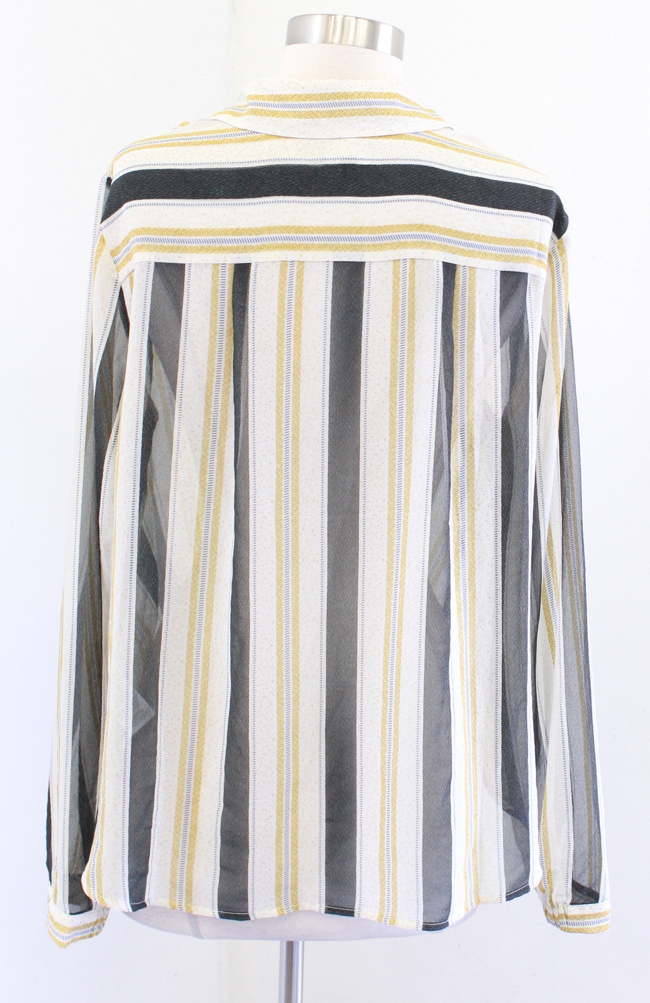 CAbi Caliber Striped Semi Sheer Twist Front Top Blouse Size M Style 4339 long sleeve