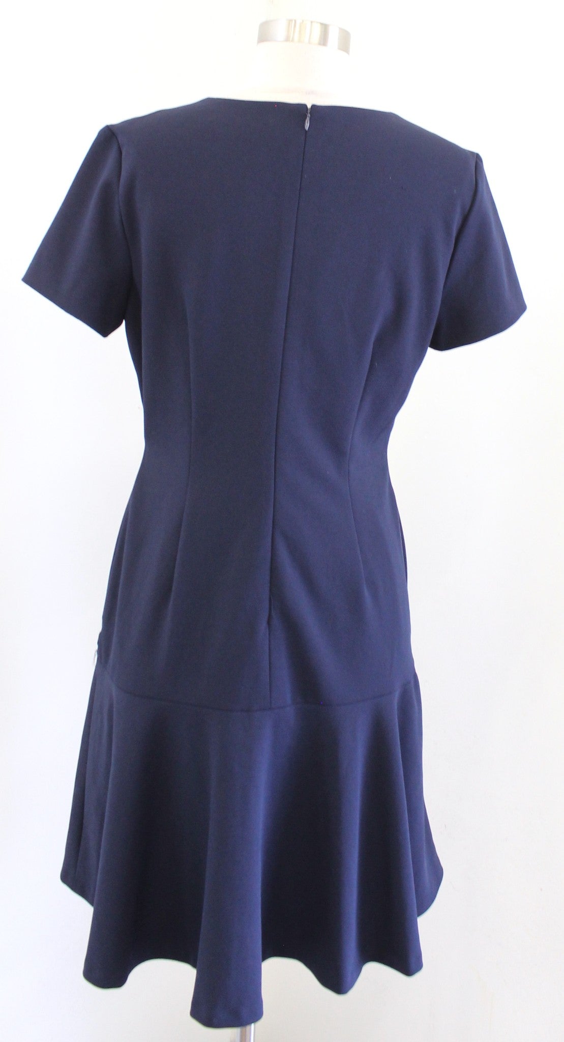 Ivanka Trump Navy Blue Velvet Lace Trim Flounce Hem Dress Size 8 Short Sleeve