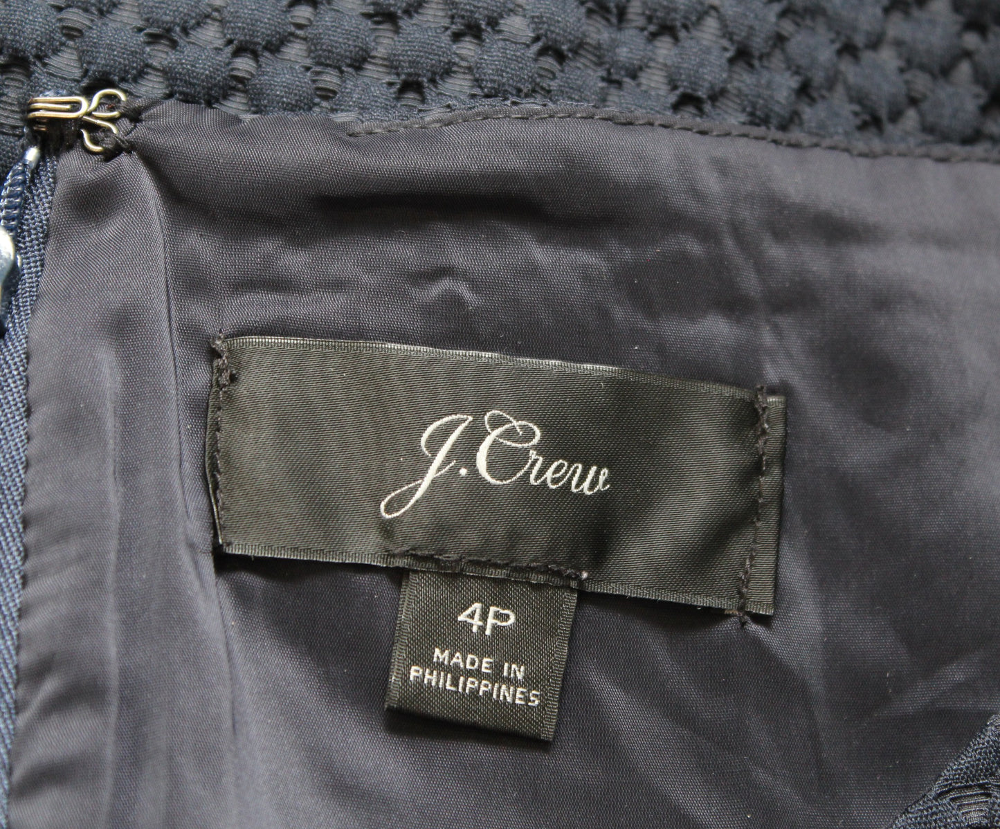 J Crew Navy Blue Matalesse Textured A Line 3/4 Sleeve Dress Size 4P Career