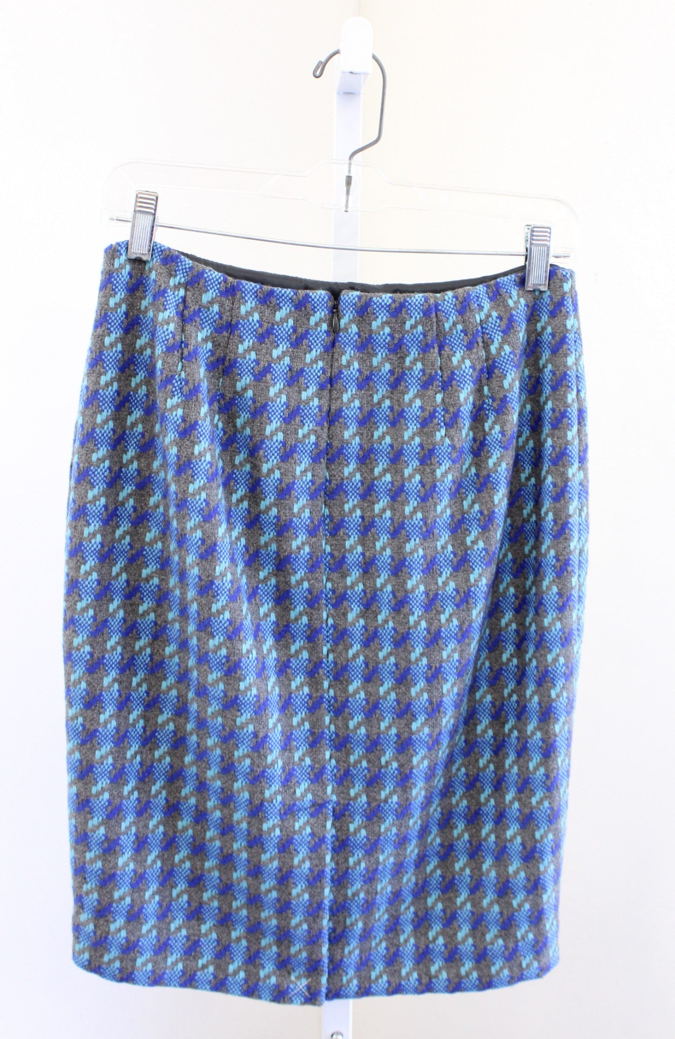 NWT Talbots Gray Blue Houndstooth Tweed Pencil Skirt Size 2P Wool