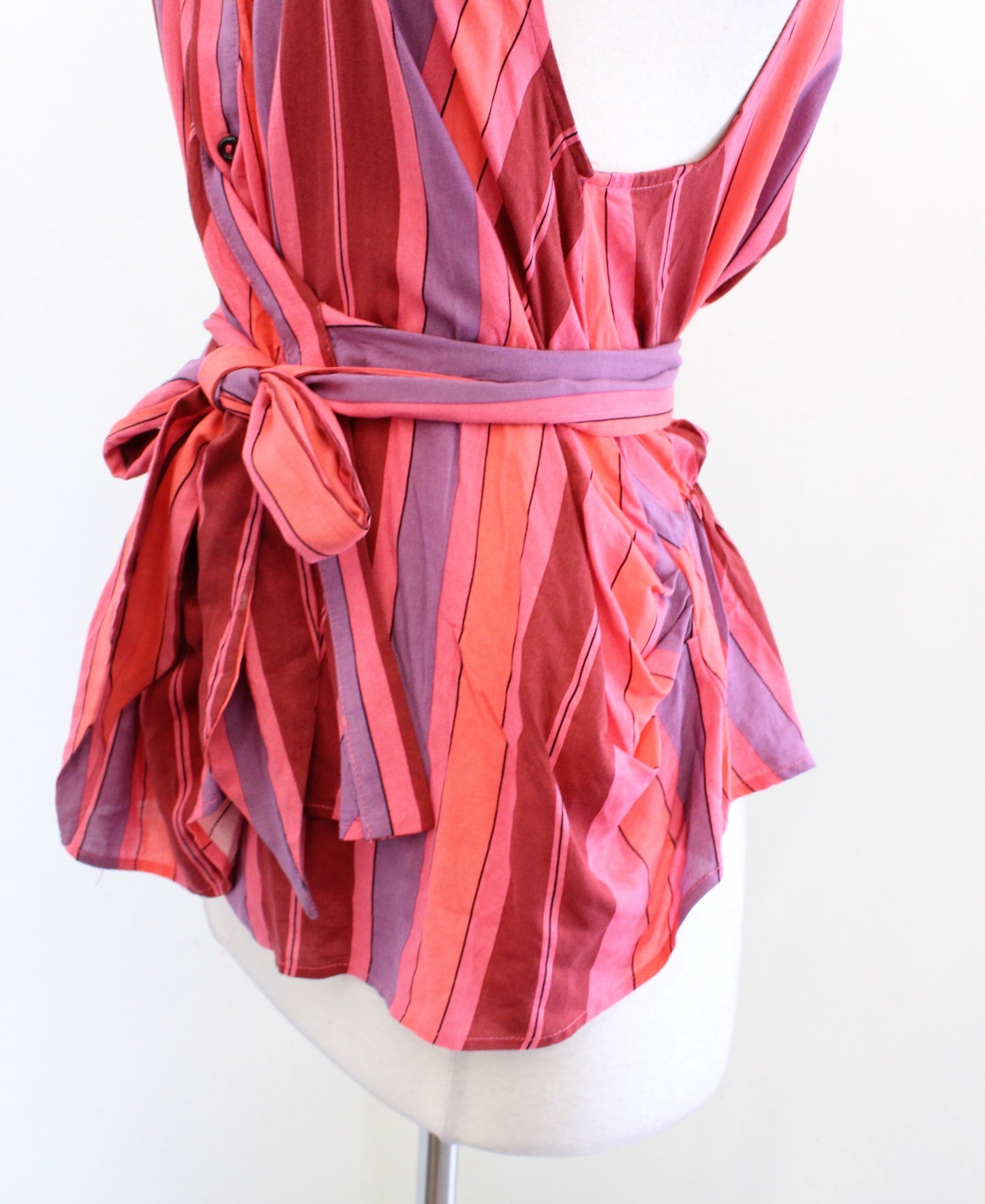 Free People Mackenzie Striped Wrap Tie Tank Top Blouse Size XS Pink Red Purple