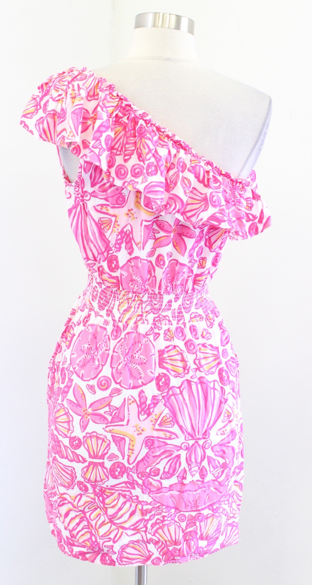 Lilly Pulitzer Jessy Ruffle One Shoulder Sailors Valentine Hotty Pink Dress Sz S