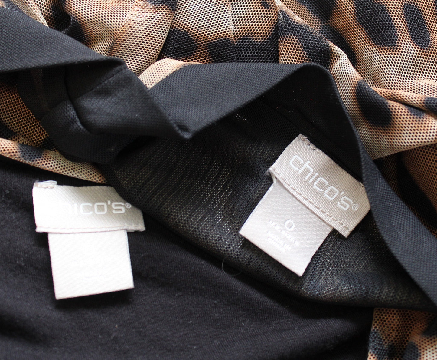 Chicos Leopard Animal Print Mesh Tank Top & Cardigan Twin Set Size 0 Black Brown