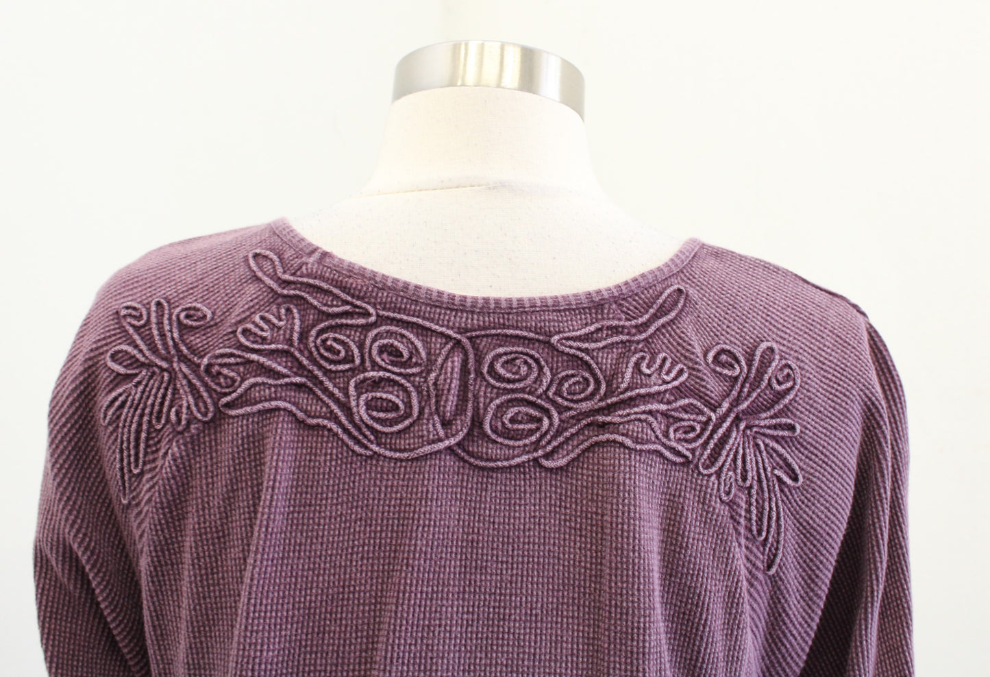 Soft Surroundings Camden Purple Embroidered Thermal Knit Top Blouse Size M
