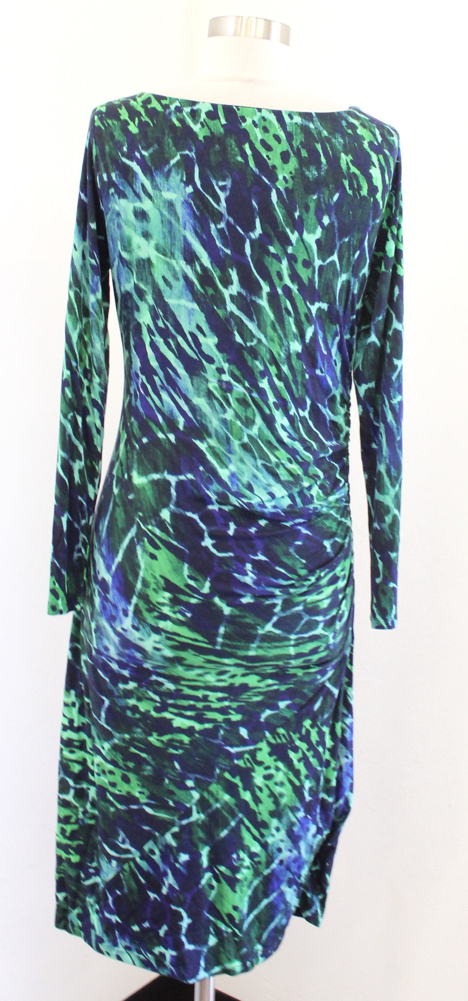 Soft Surroundings Blue Green Abstract Animal Print Knit Ruched Midi Dress Size S