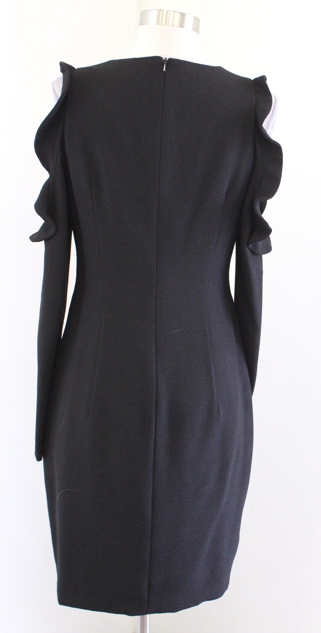 Black Halo Rocco Black Textured Ruffle Cold Shoulder Sheath Dress Sz 6 Cocktail