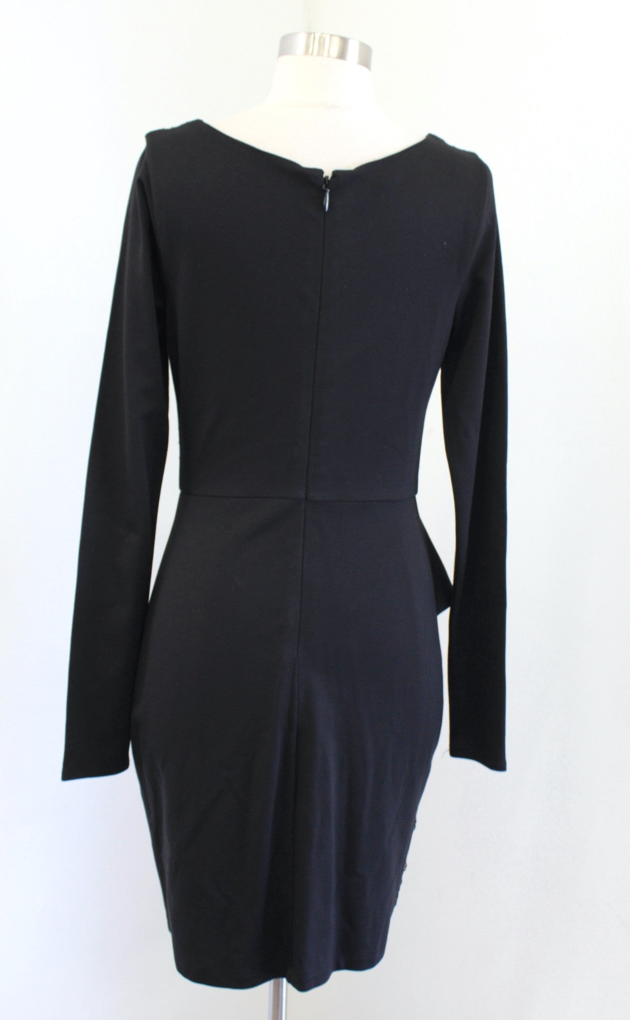 Bebe Black Beige Nude Lace Knit Contrast Long Sleeve Peplum Sheath Dress Size M