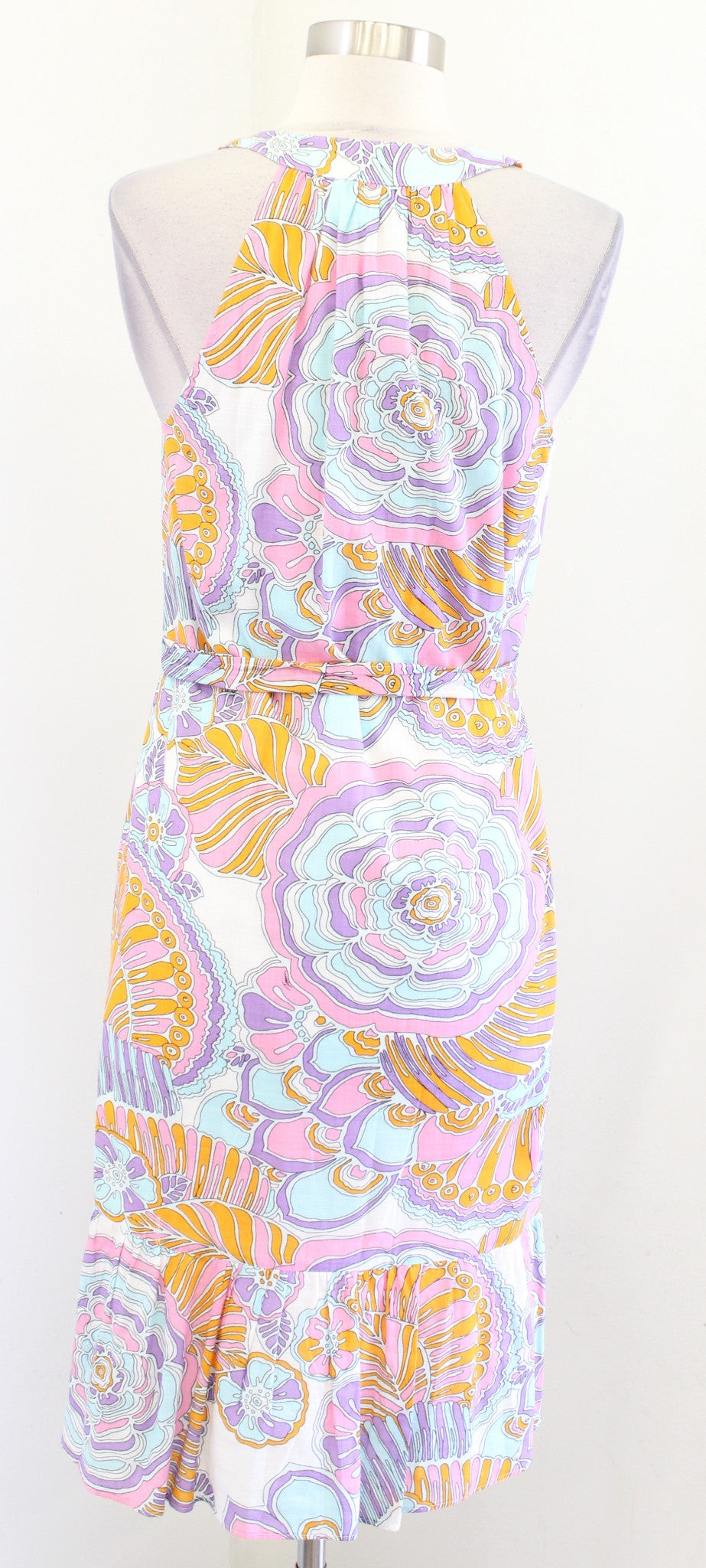 Trina Turk Coral Cables Floral Halter Racerback Tie Waist Dress Size S Summer