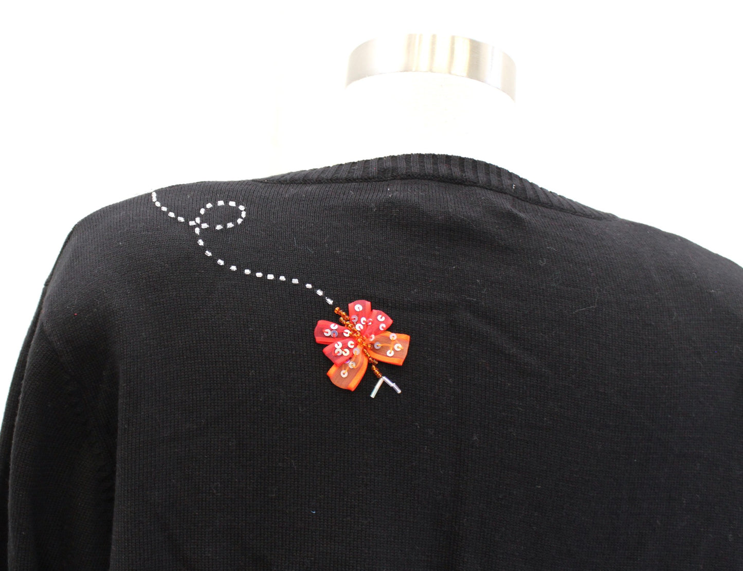 Jack B Quick Black Butterfly 3D Embellished Cardigan Sweater Size M Sequin Tulle