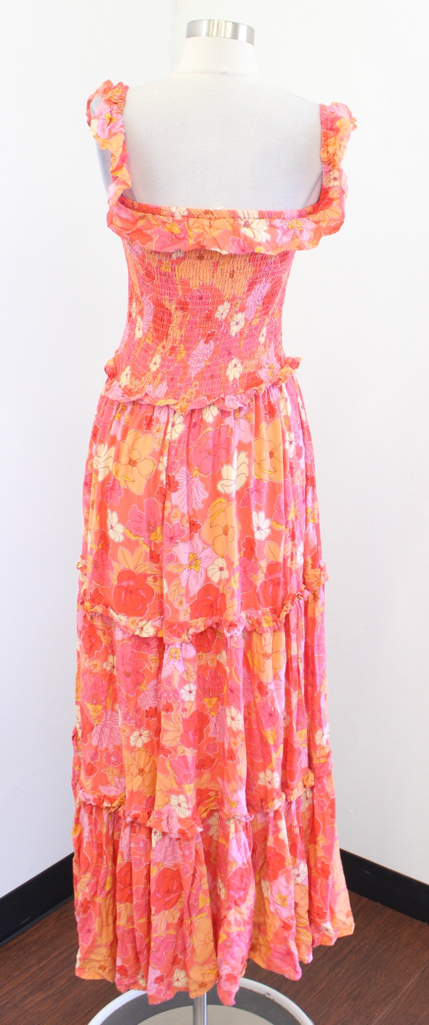 Abel the Label Floral Print Smocked Off / On Shoulder Tiered Maxi Dress Size S