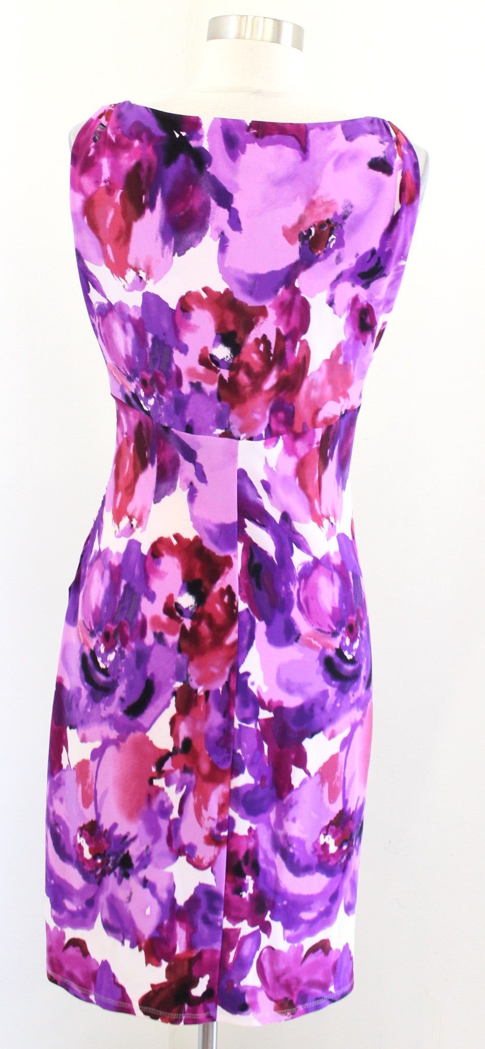 Lauren Ralph Lauren Watercolor Floral Ruched Wiggle Sheath Dress Size 2 Purple
