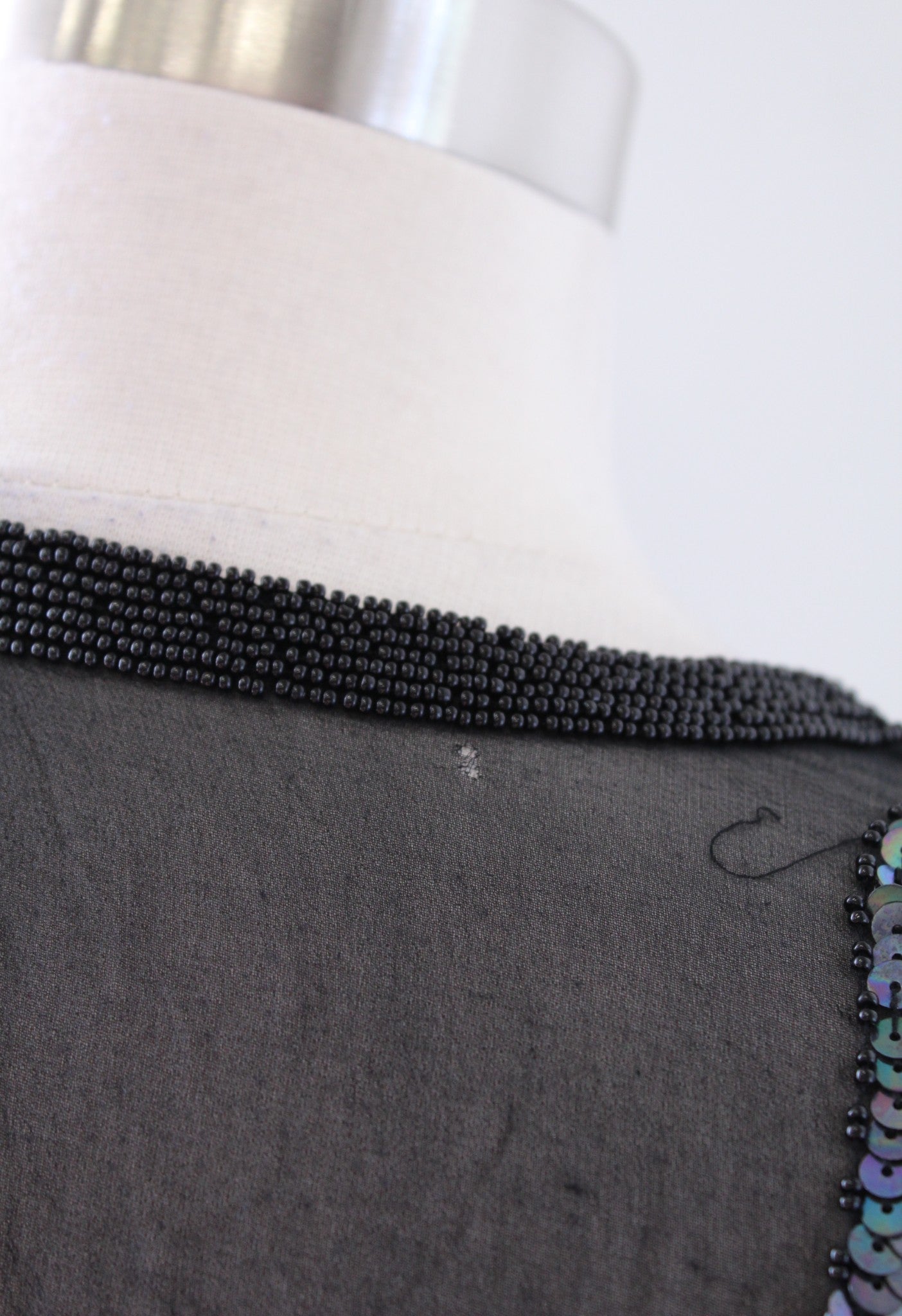 Vtg 80s 90s Black Iridescent Silk Beaded Sequin Cocktail Party Evening Dress 2P