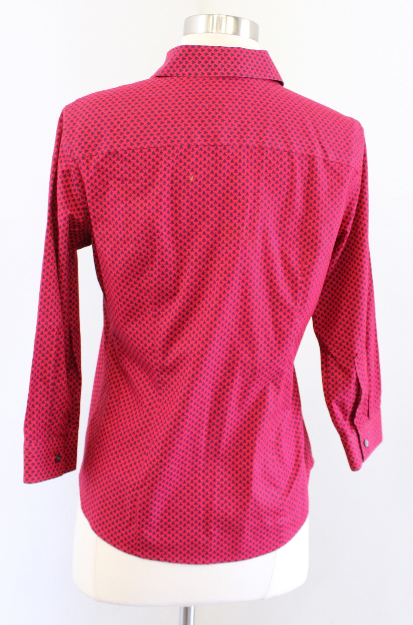 NWT Talbots Red Navy Blue Boat Geometric Print Button Front Shirt Blouse Size 2