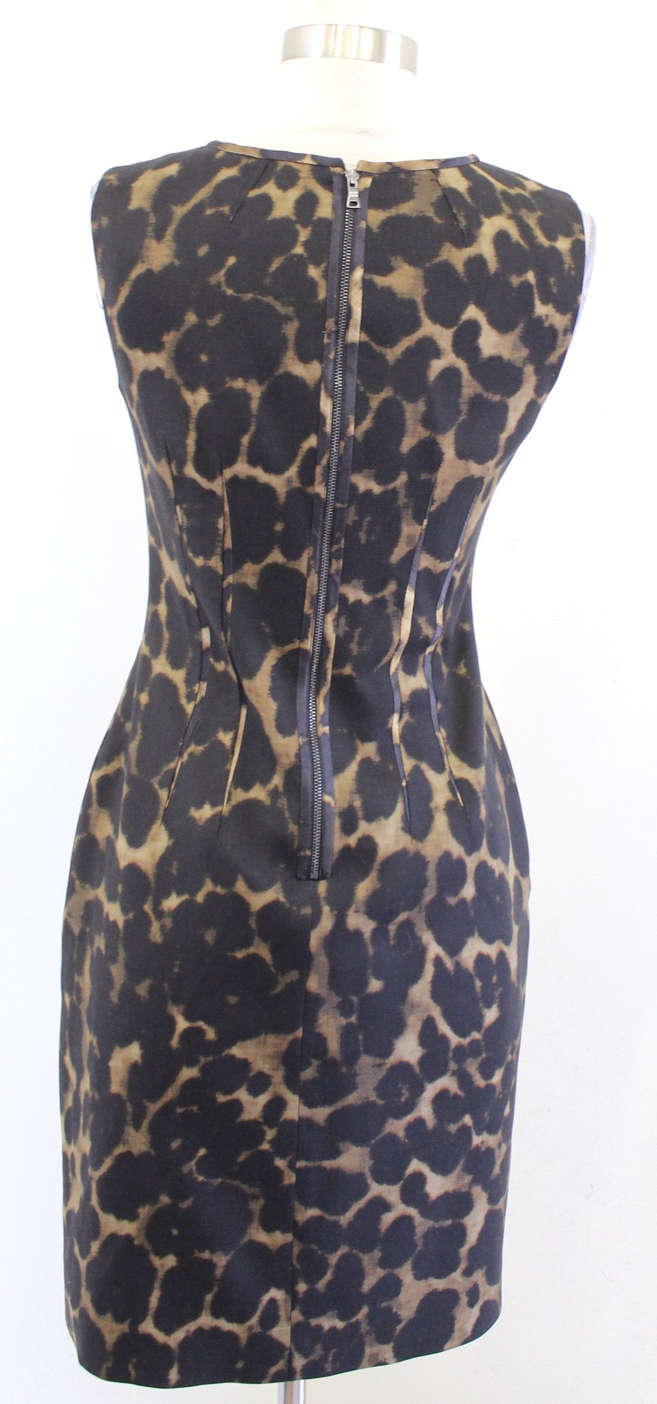 Elie Tahari Brown Black Cheetah Animal Print Wool Blend Sheath Dress Size 2
