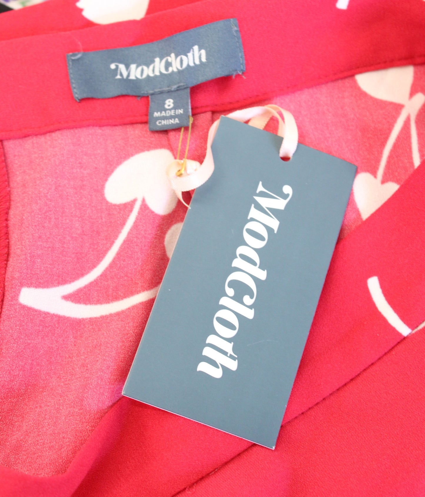 NWT Modcloth Red White Heart Cherry Novelty Print Ruffle Faux Wrap Skirt Size 8