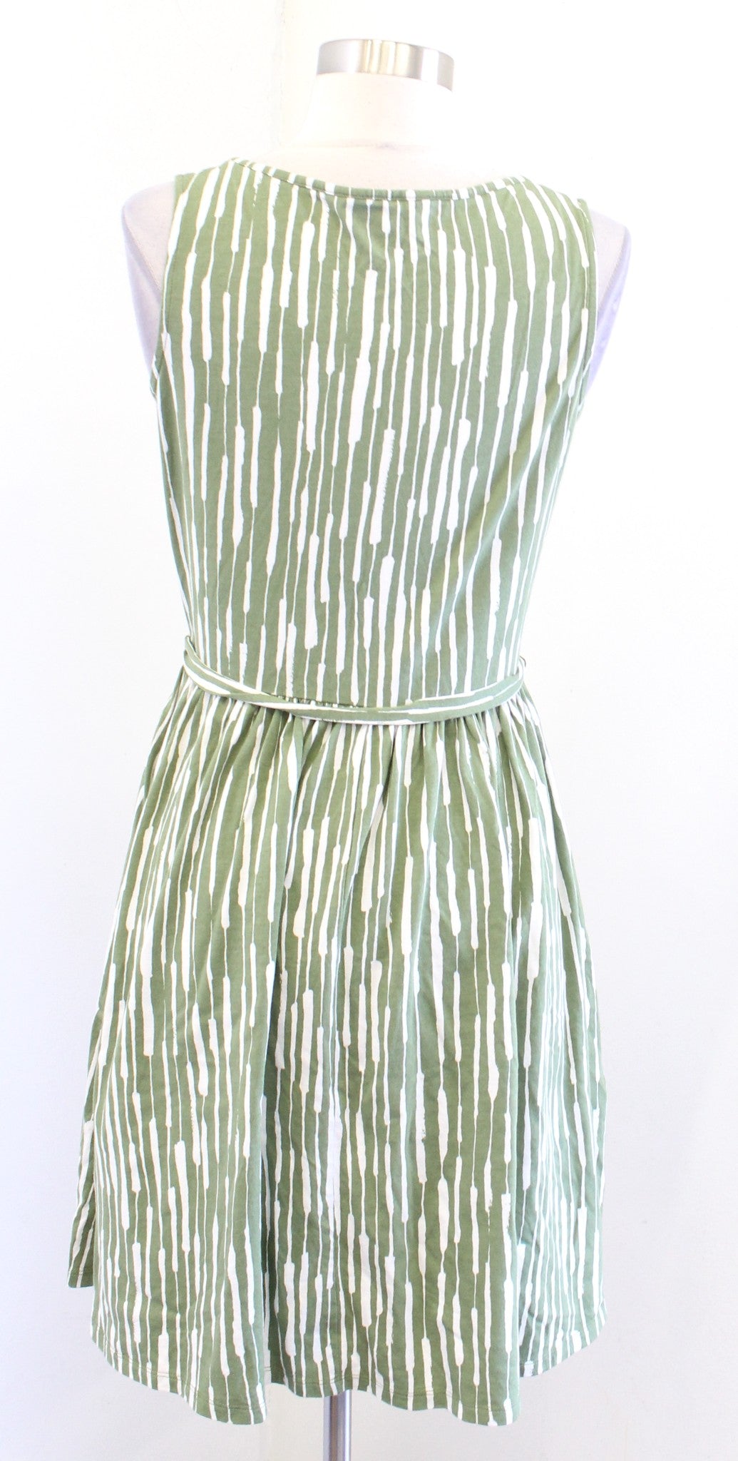 Boden Green White Brushstroke Print Fit and Flare Tie Waist Knit Dress Size 6R 6