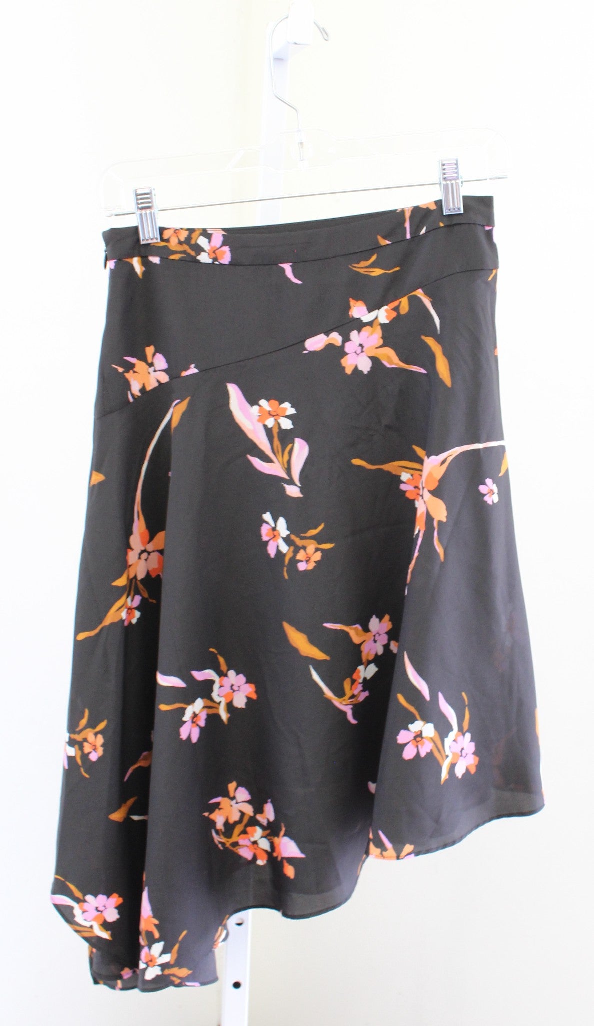 Joie Womens Black Floral Print Asymmetrical Hem Skirt Size 4 Pink Orange