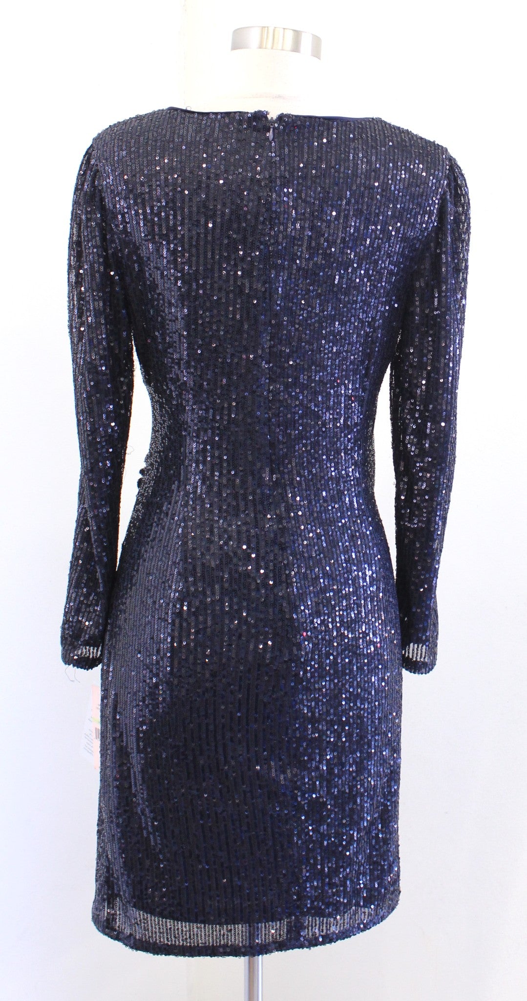 NWT Nanette Lepore Navy Blue Sequin Ruched Faux Wrap Cocktail Party Dress Size 4
