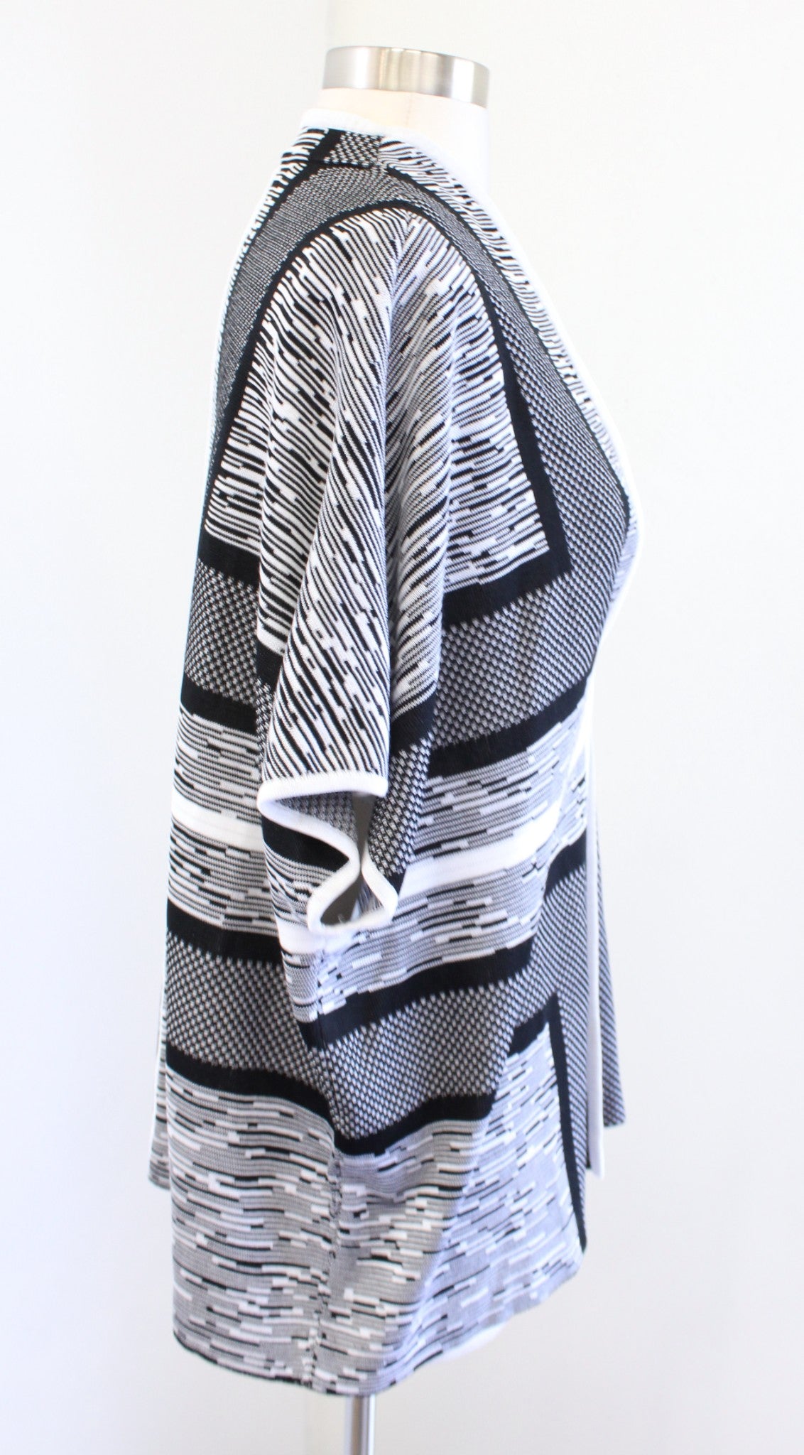 Ming Wang Black White Color Block Striped Knit Cardigan Jacket Kimono Style XS